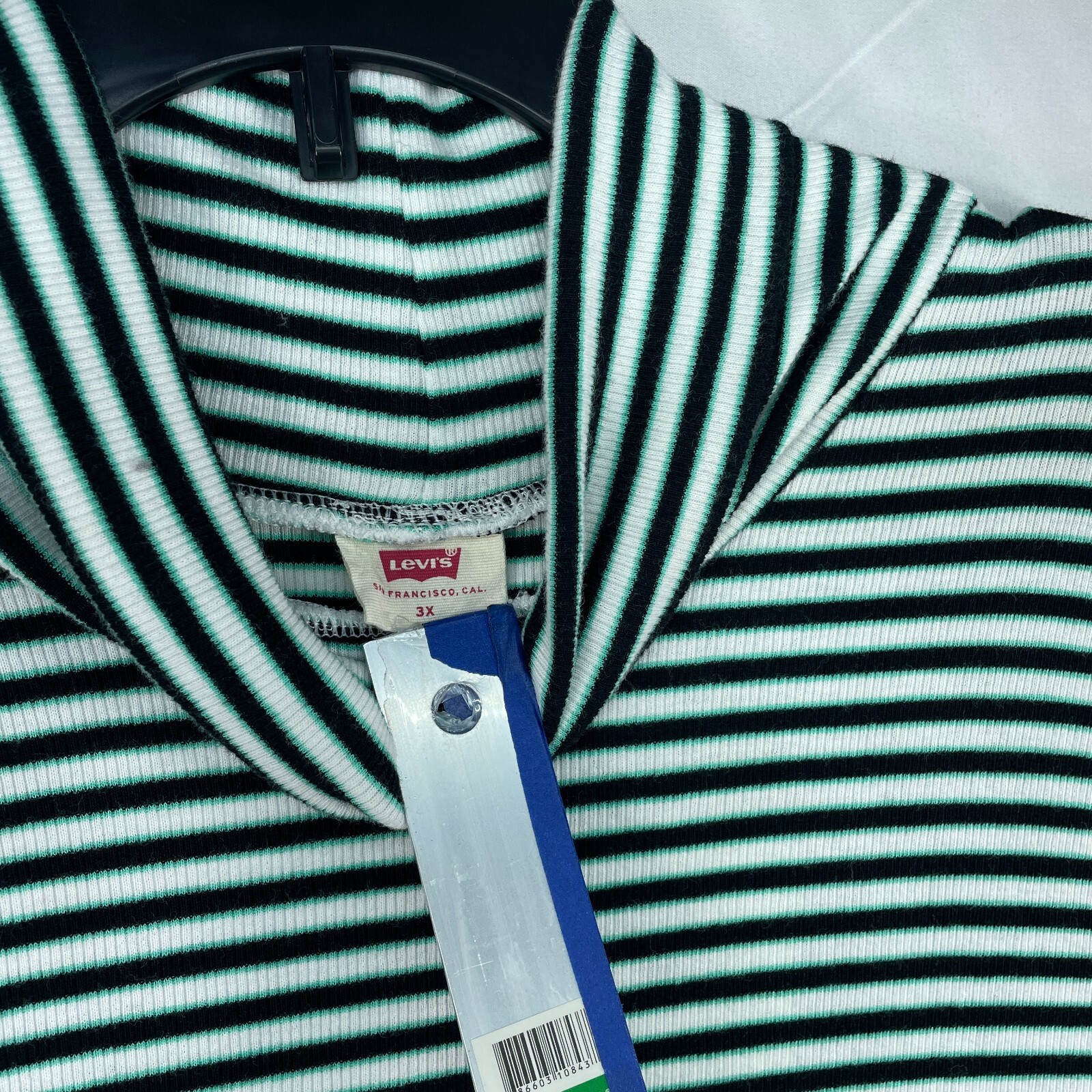 Levis Shirt Womens Plus size 3X Green White Black Striped Turtleneck Ribbed New