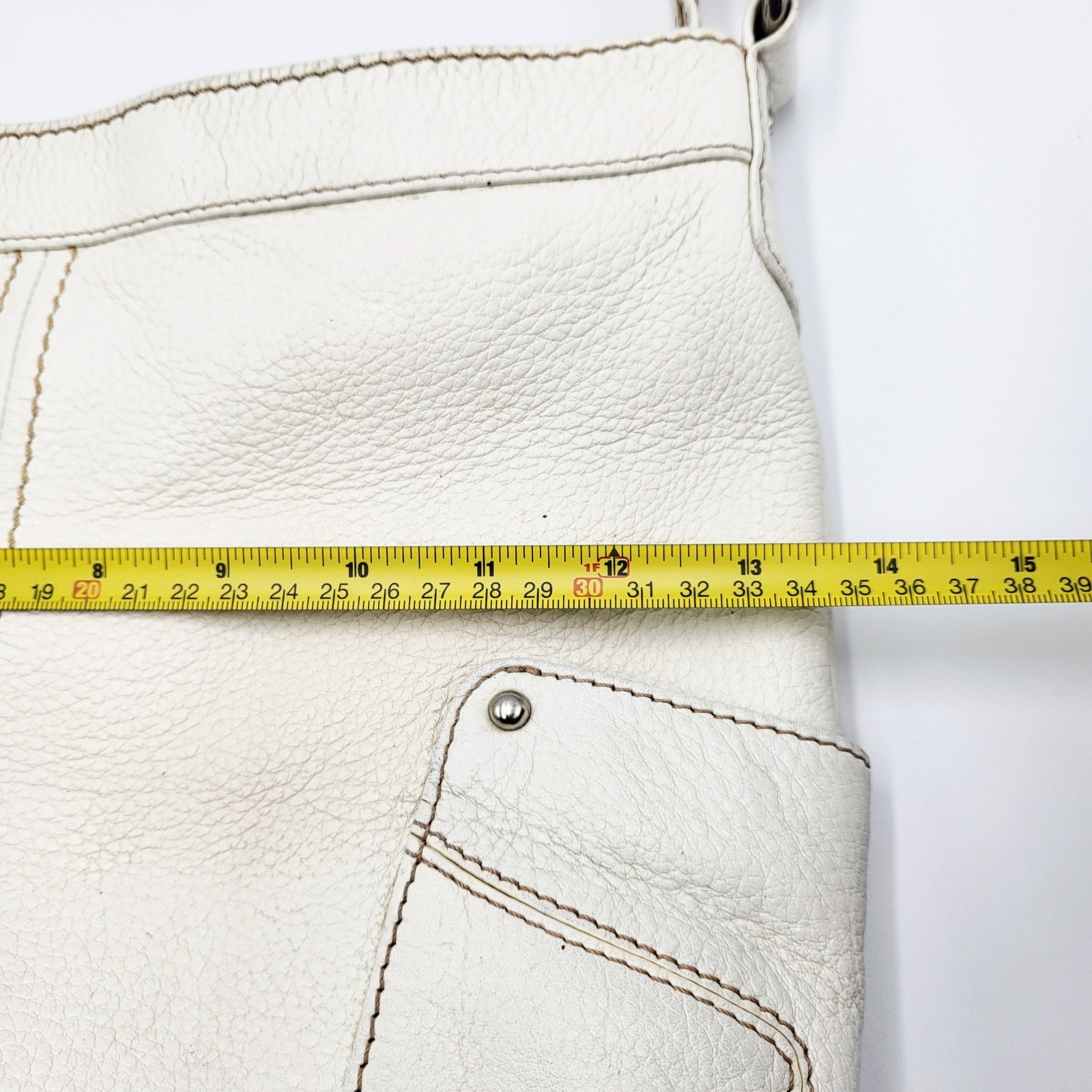 Celsius White Pebbled Genuine Leather Multicompartment Satchel Shoulder Bag