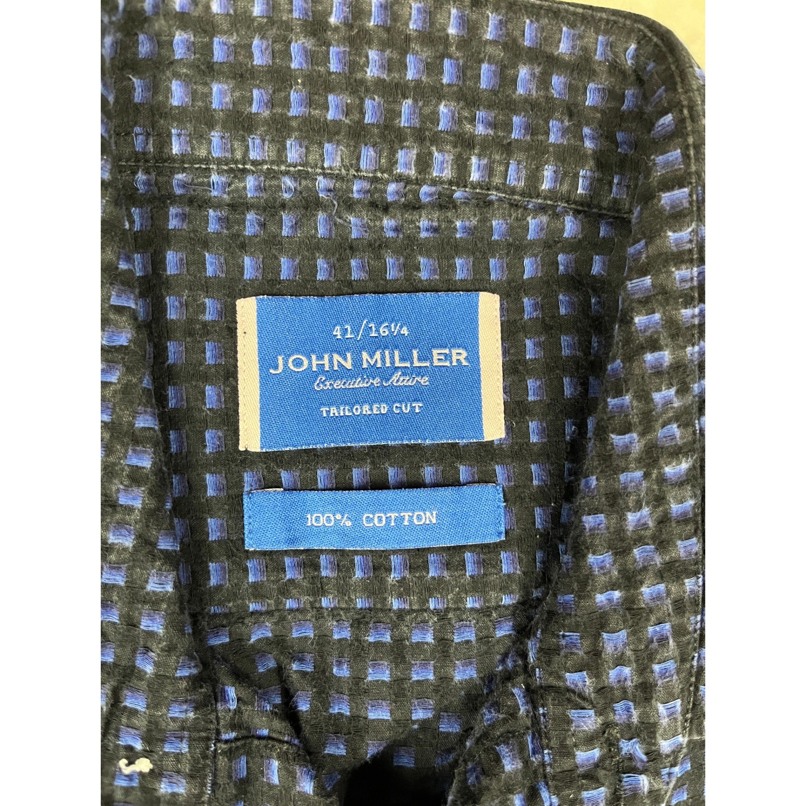John Miller Mens Executive Active Tailored Cut Long Sleeve Blue Check 41 16 1/4