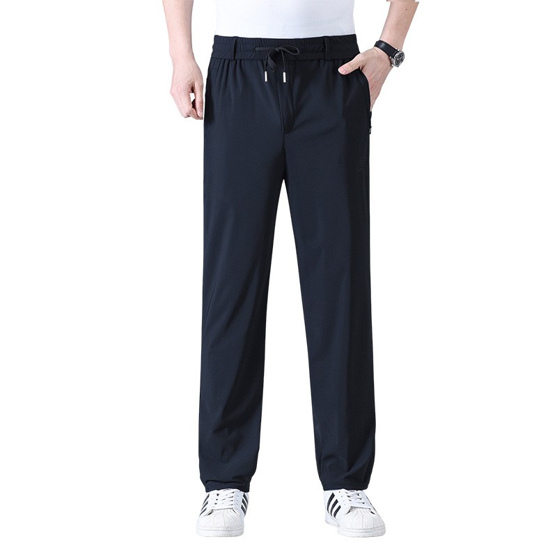 Summer thin ice silk pants men’s loose straight quick-drying elastic pants