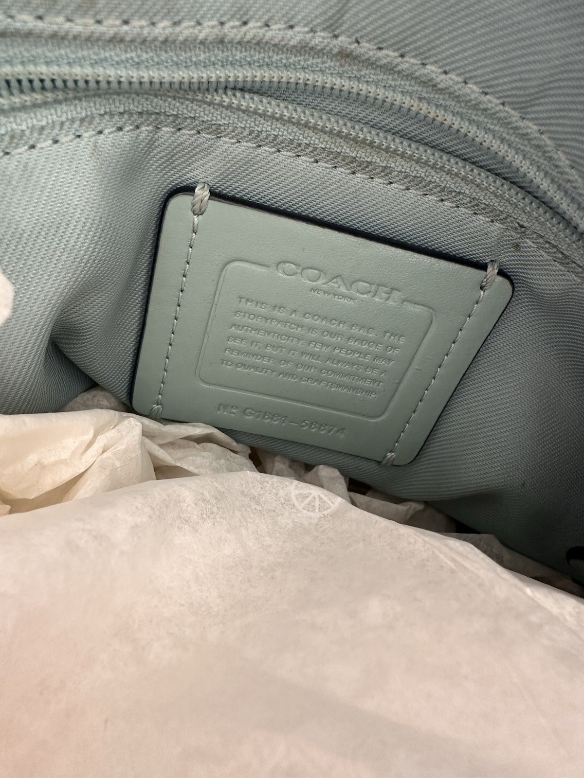 Coach Light Blue Pebbled Satchel Top Handle Bag, Zip Closure, Detachable Strap