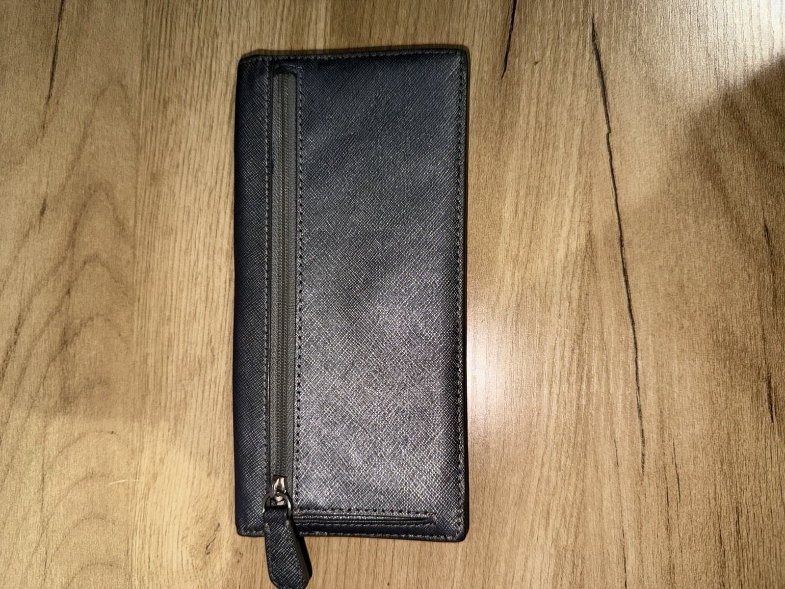 Coach Dark Gray Crossgrain Leather Continental Wallet Checkbook Snap Clutch READ