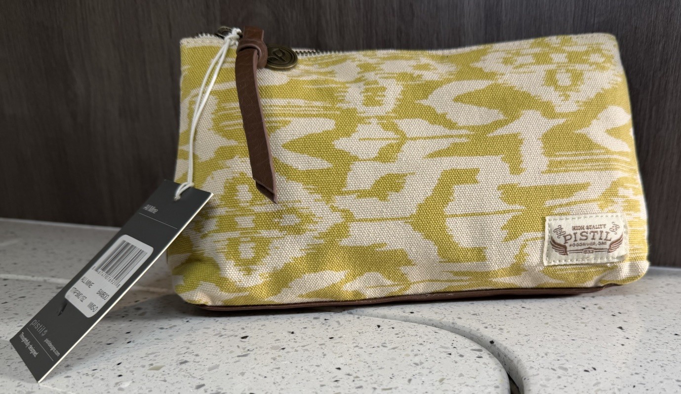Pistil All Mine Bamboo Chartreuse Ikat Print Pouch NWT