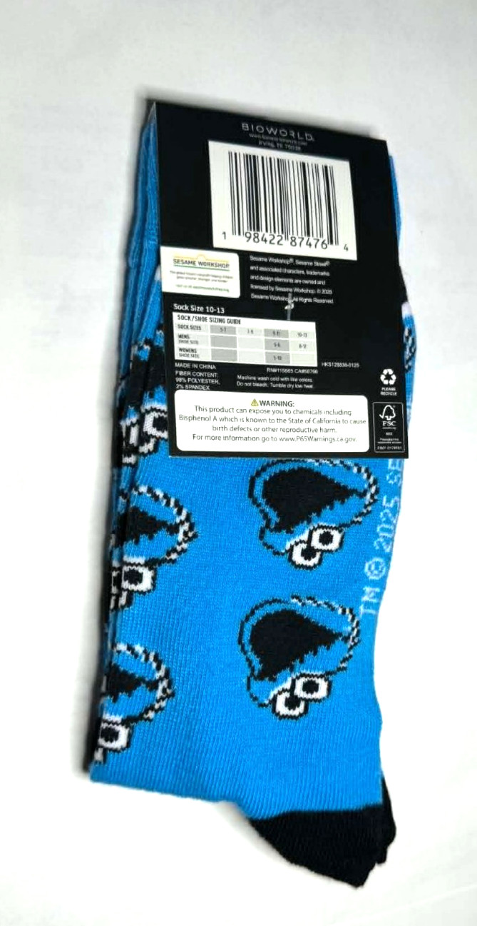 Sesame Street Cookie Monster Crew Socks Blue Character Socks Men’s Size 8-12 NWT