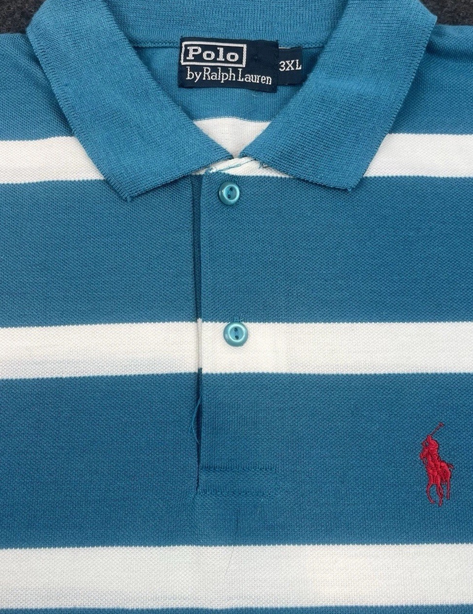 Polo Ralph Lauren Shirt 3x Men Striped Turquoise And White Pull Over