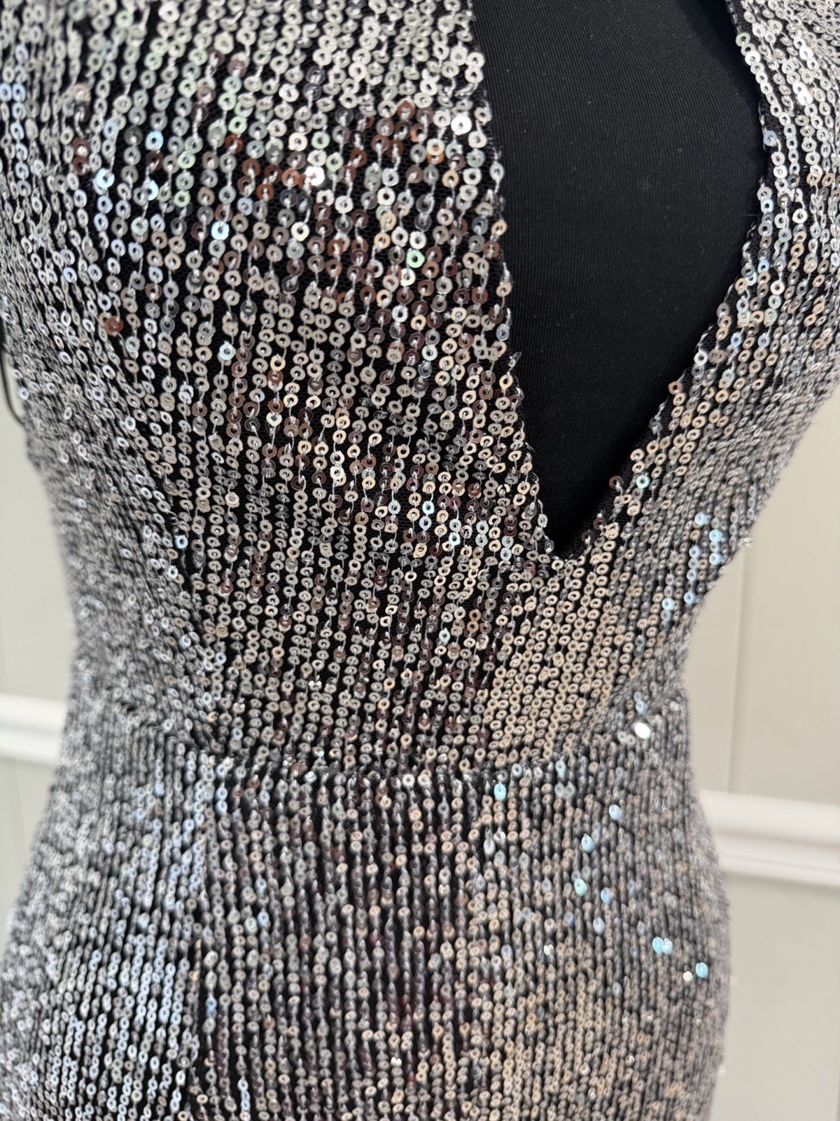 AKIRA Silver Sequin Halter Jumpsuit XS New With Tags Straight Leg Party Clubwear