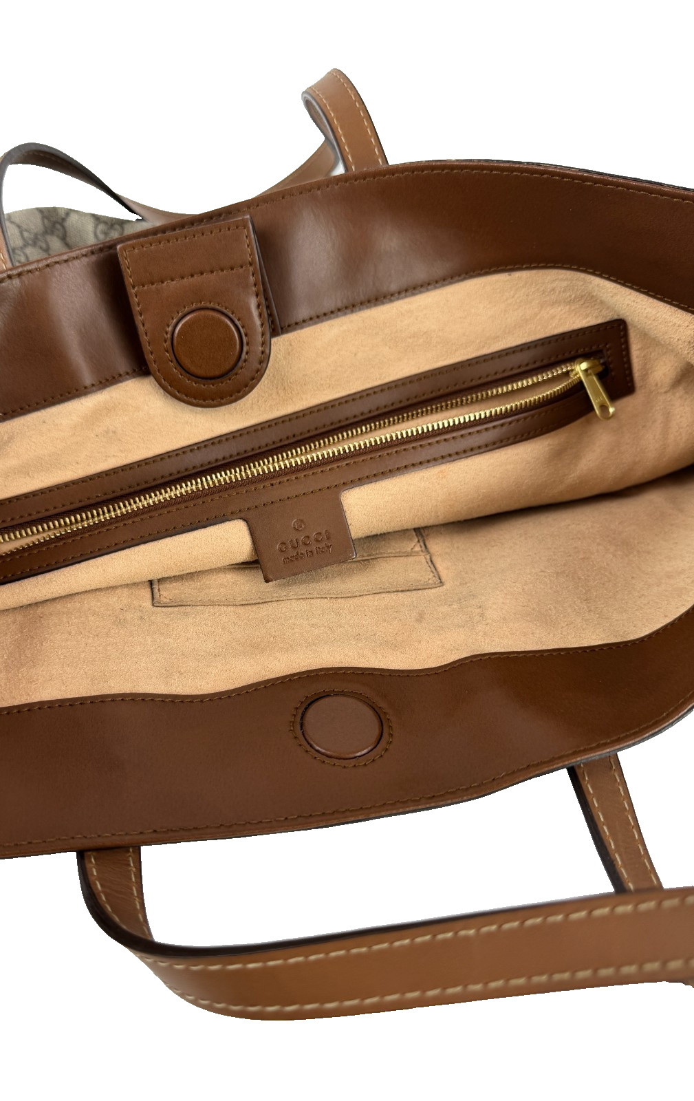 Gucci Auth Large GG Supreme Beige Brown Tote Bag Canvas Leather Monogram Runway