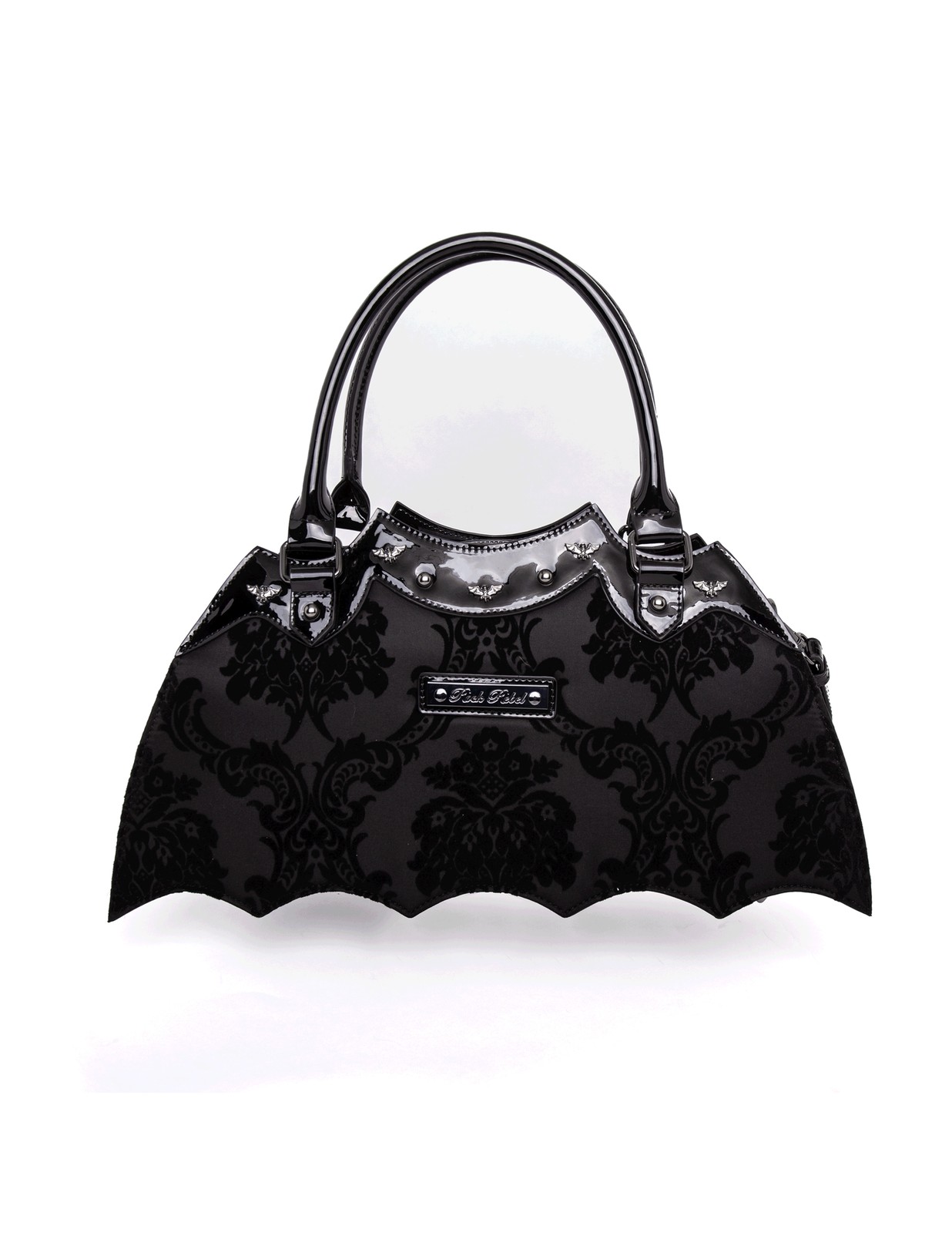 Bat Shaped Purse Damask Print Metal Bat on Bag with Shoulder Strap (Black)