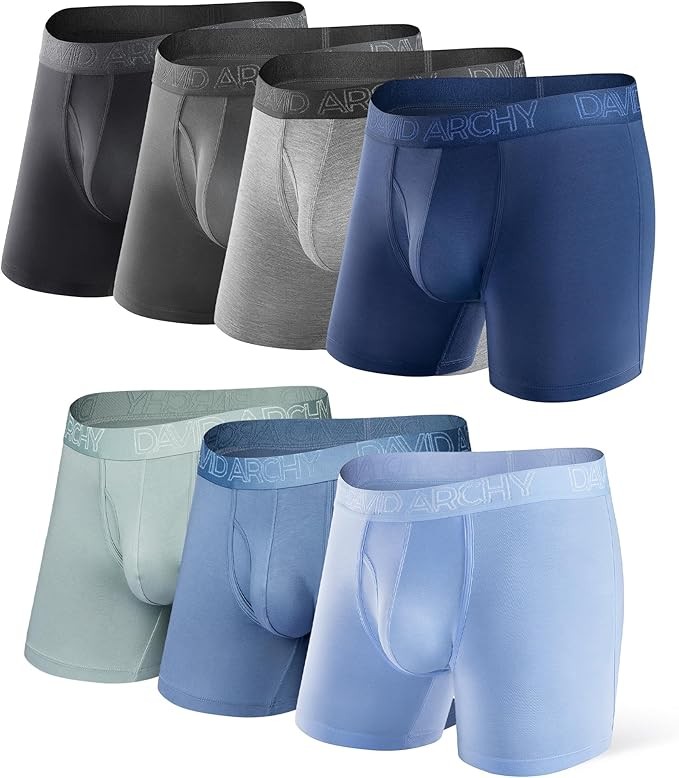 David Archy 7-Pack Men’s Lightweight Moisture-Wicking Bamboo Rayon Boxer Briefs