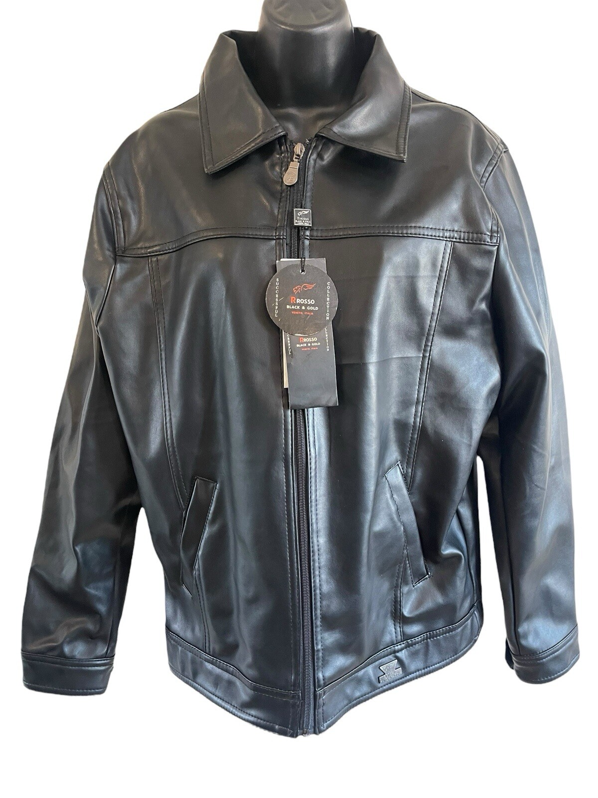 R Rosso Women’s Leather Jacket Size M NWT Black Zip Up
