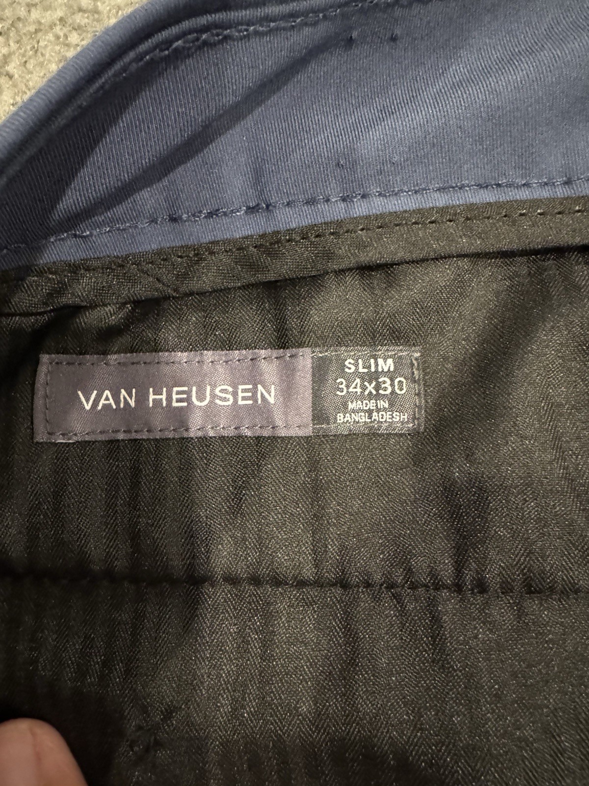 Van Heusen Men’s Blue Twill Dress Pants Slim Fit Flat Front Straight Leg 34W