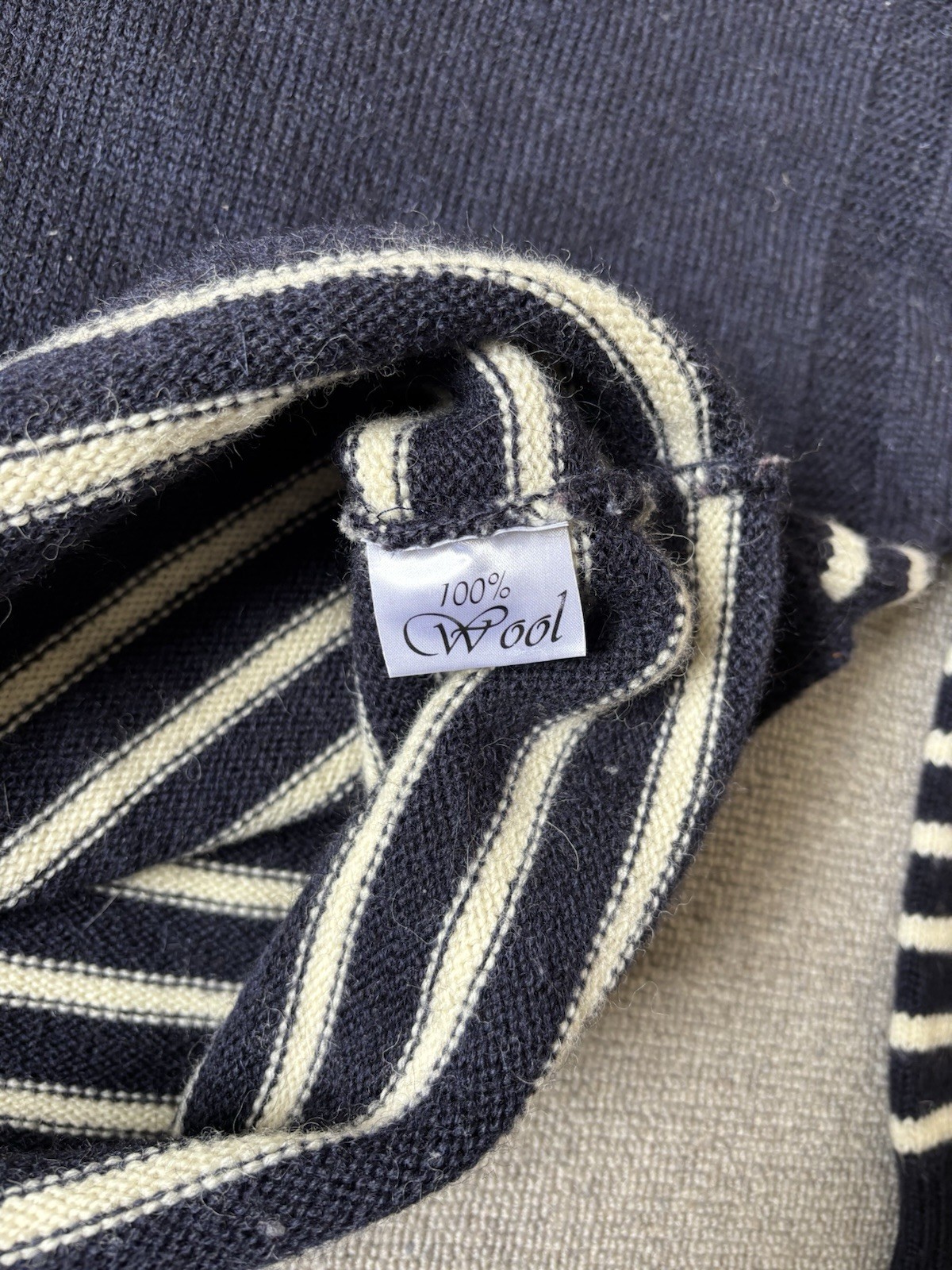 Traditional Guernsey British Wool Naturally Fisherman Jumper Striped Gansey XL