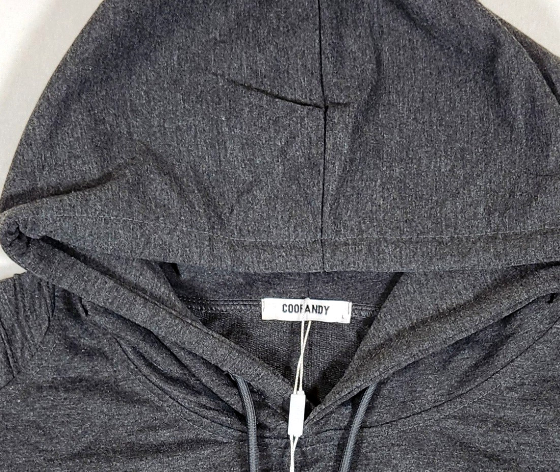 Coofandy Men’s Athletic Pleated Biker-Style Sleeves Grey Pullover Hoodie – L