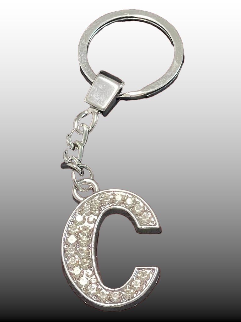 Sparkling Silver Rhinestone Letter Keychain