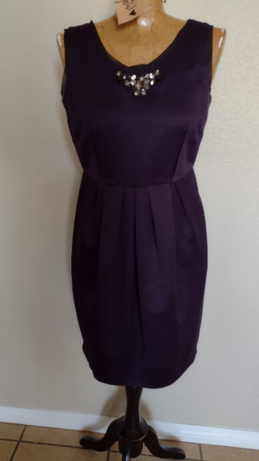 Vtg Simply Vera Vera Wang Purple Satin Beaded Sheath Scoop Neck Zip Dress 8
