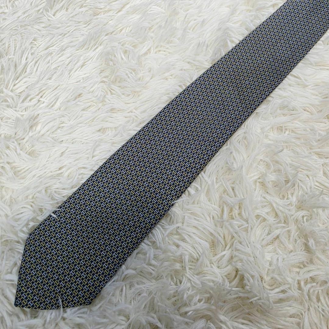 Classic HERMES Tie Navy H Pattern Logo Silk 8cm Blade