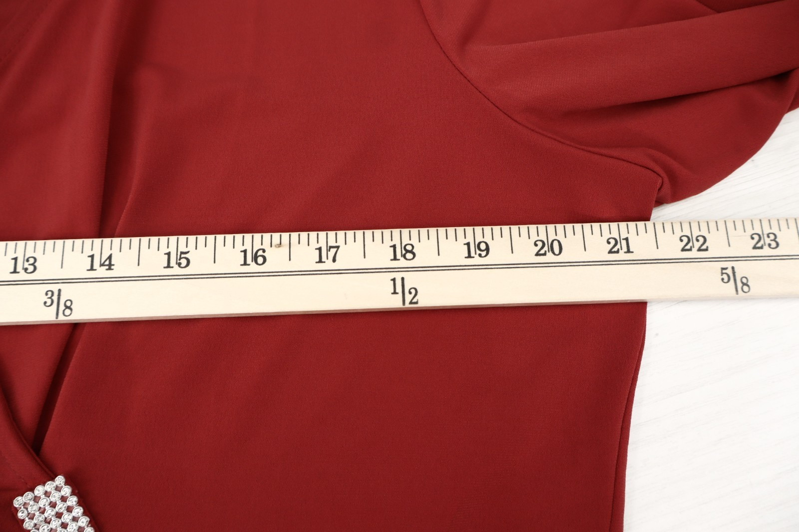 NEW JM COLLECTION Women’s Stretch Polyester Blouse Bead 3/4 Sleeve Deep Red 1X