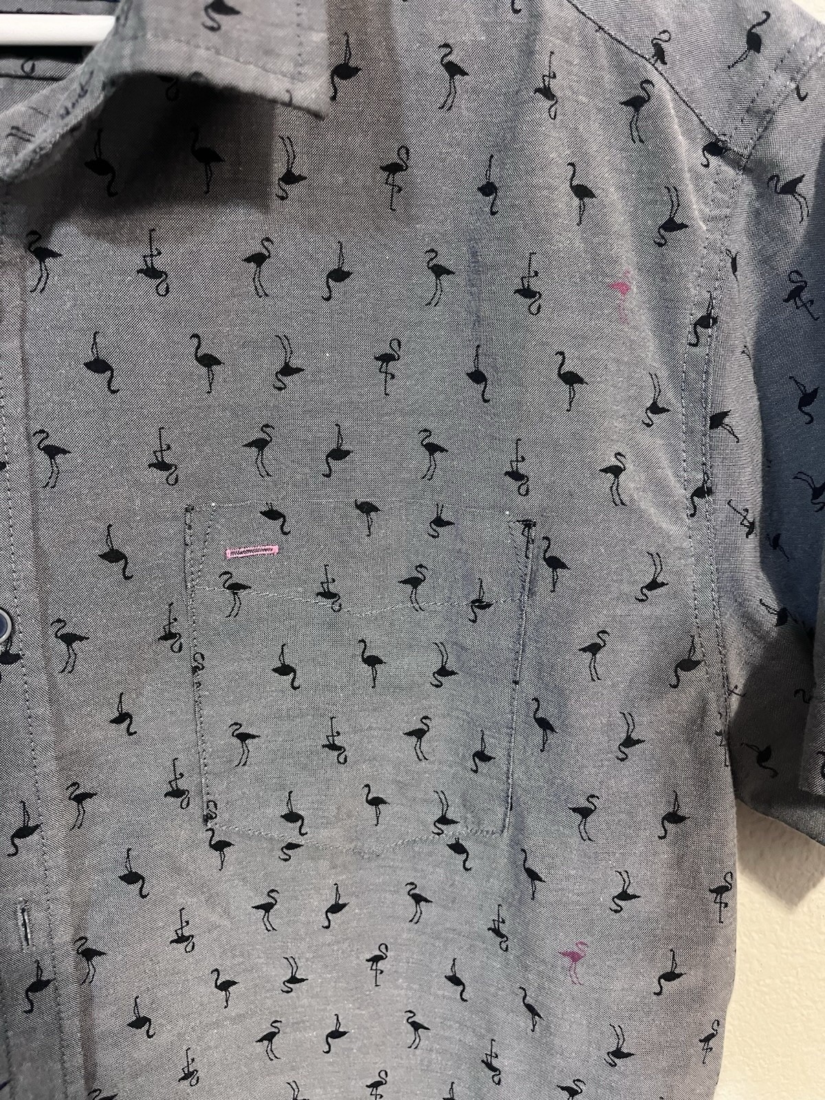 San Francisco Work Shirt Size L Slim Fit Flamingo Print Mens