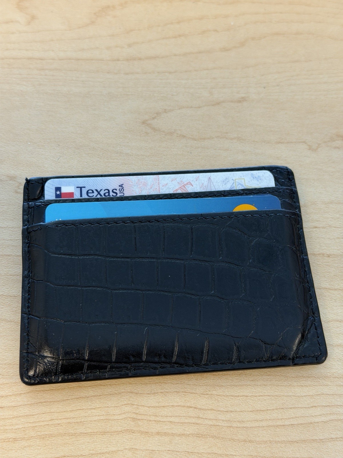 Saint Laurent Black Crocodile-Embossed Card Wallet