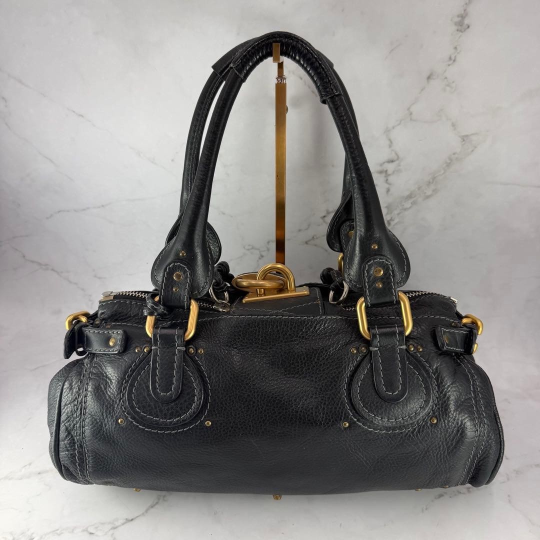 Chloe Paddington Leather Handbag Medium Boston Bag Black Authentic Vintage Y2K