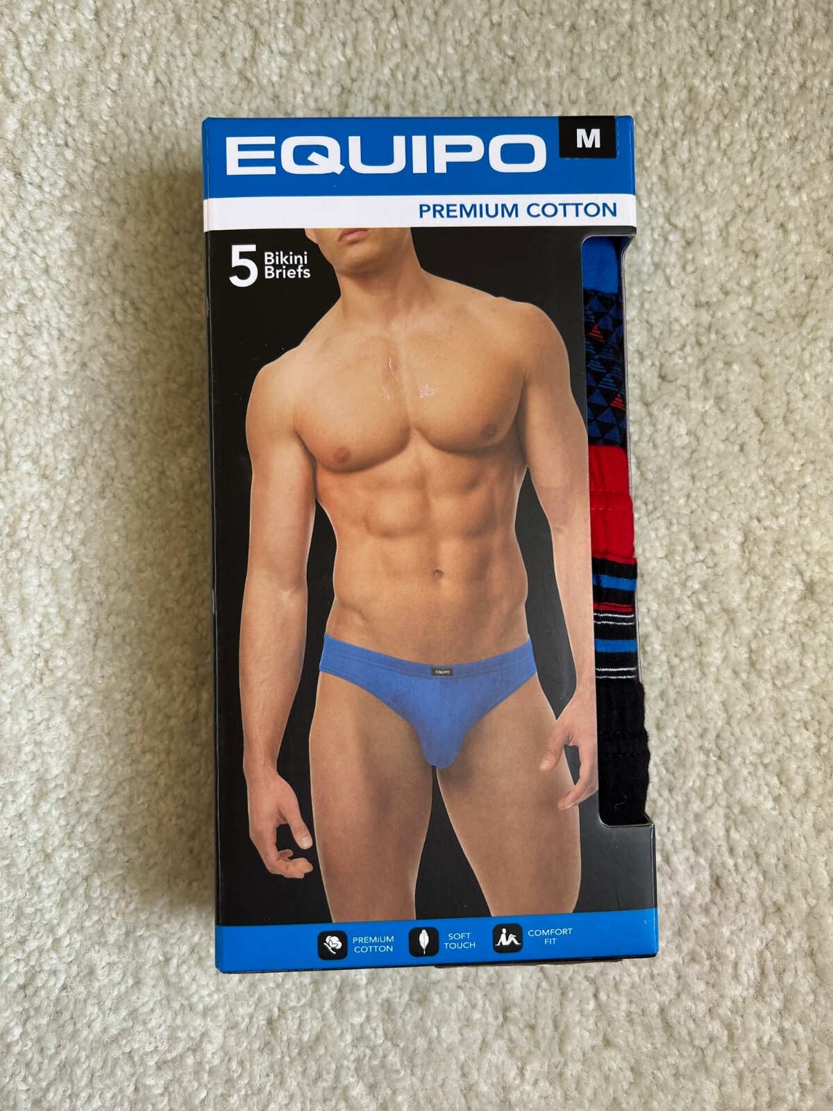 Medium Men’s Equipo 5-Pack Bikini Briefs Red-Black Premium Cotton Underwear M !!