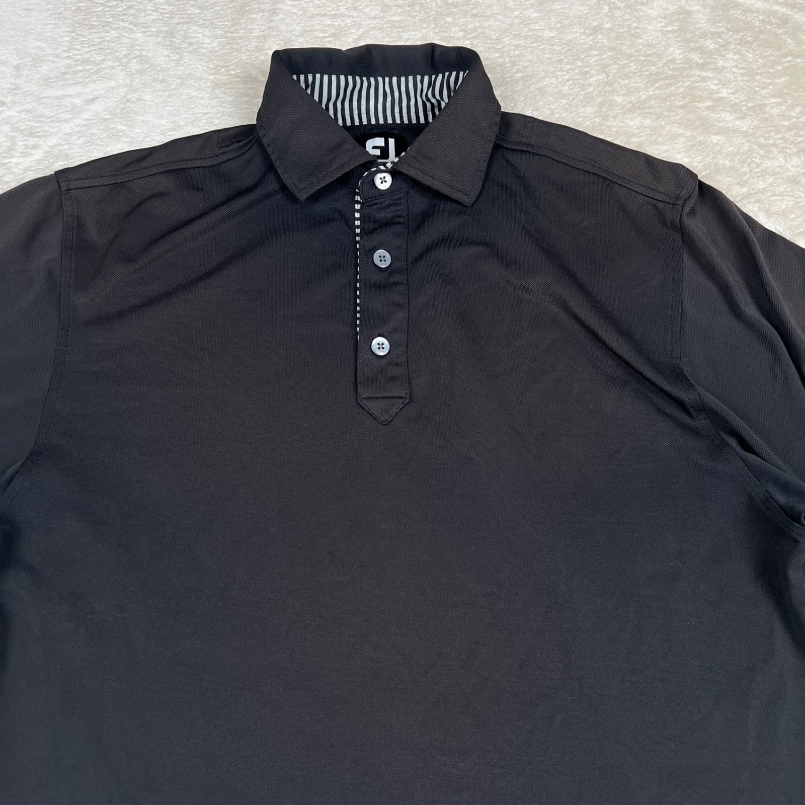 FootJoy Titleist Polo Shirt Mens S Black Short Sleeve Golf Stretch Tech Patch