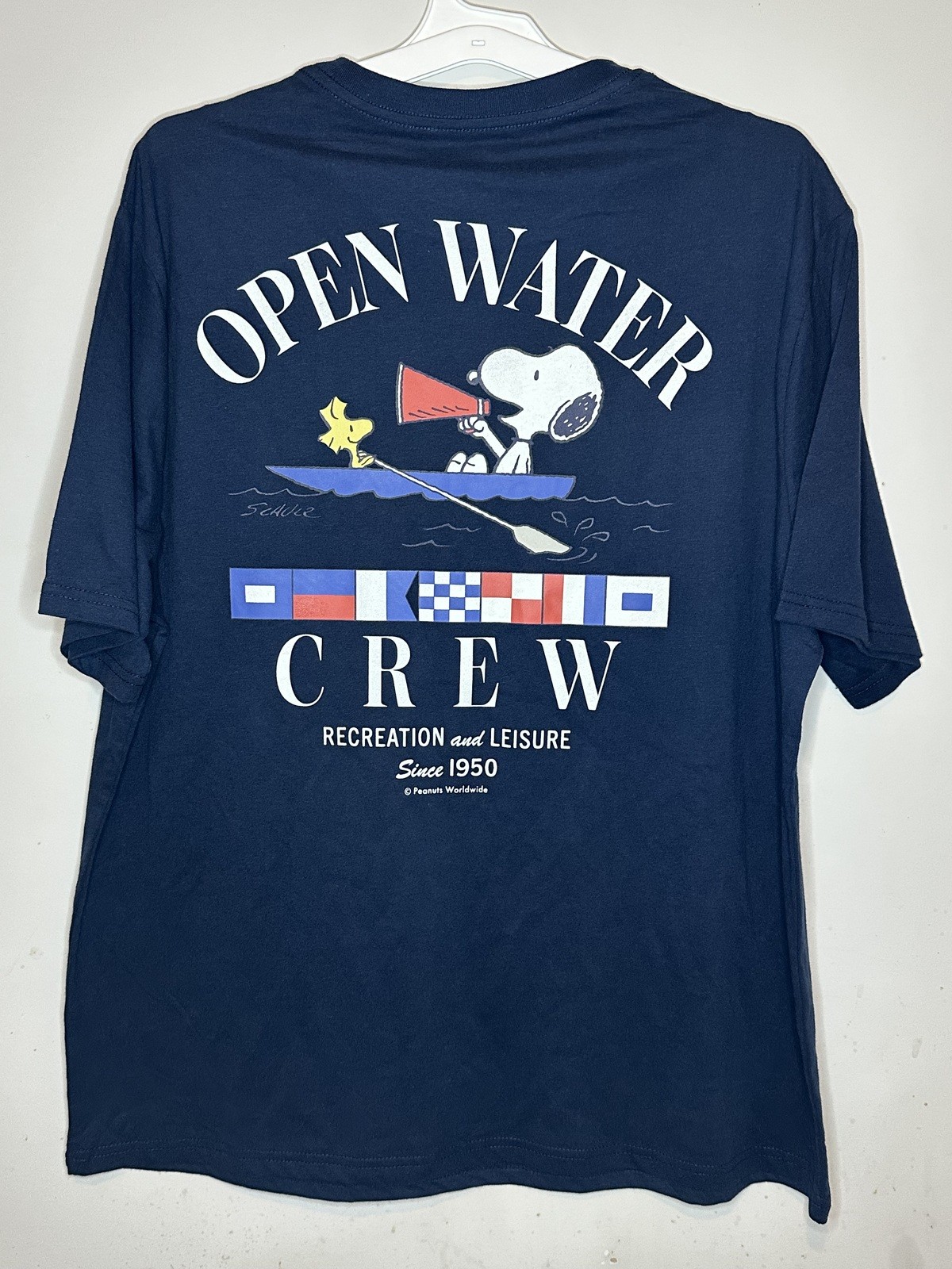 Peanuts Hybrid Apparel Open Water Crew Graphic T-Shirt XL Navy Blue