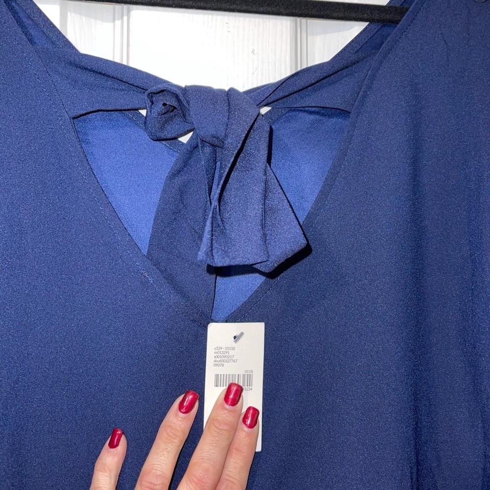 Roaman’s Navy Blue Bell Sleeve Blouse Tie Back Tunic Plus Size 18/20 NWT