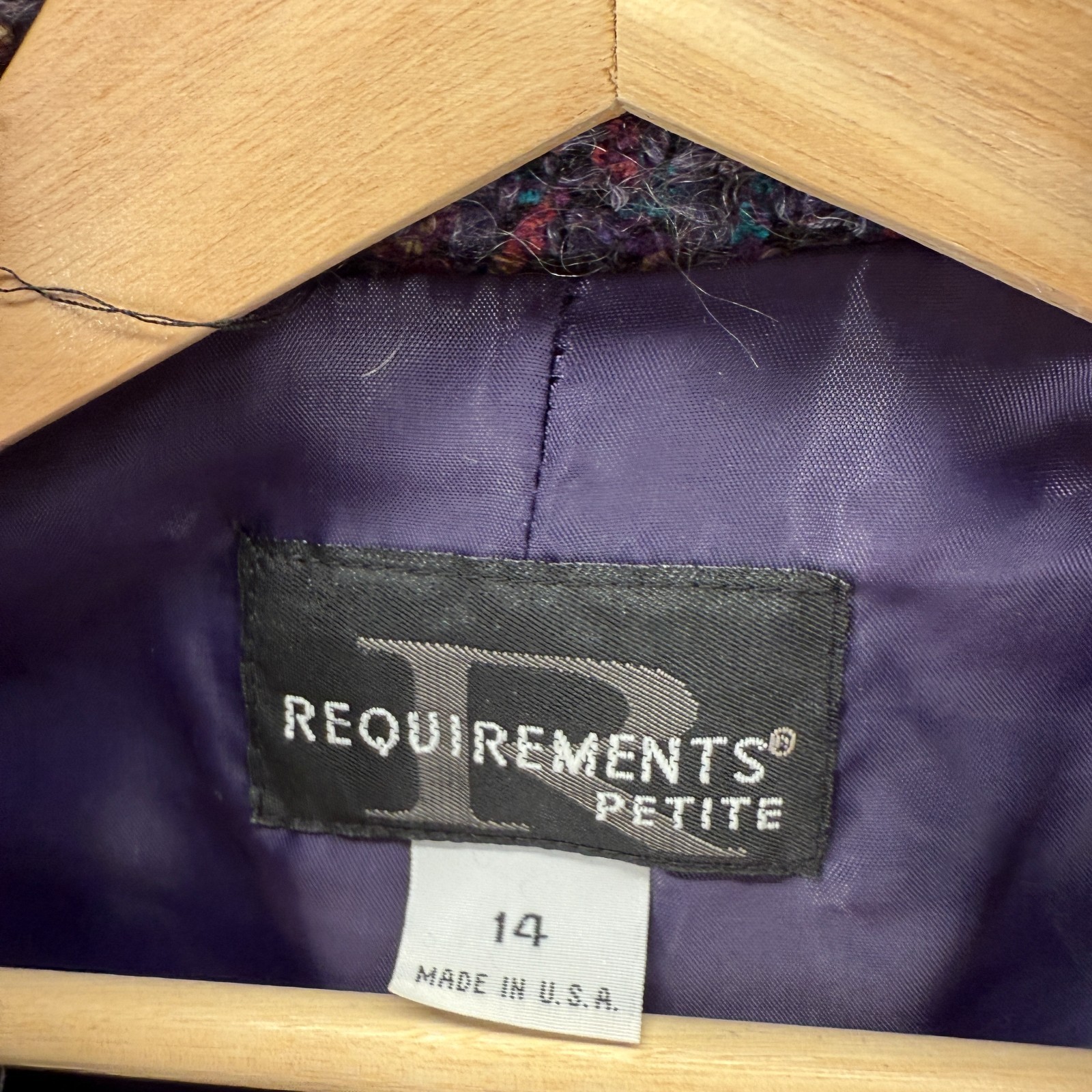 Requirements Jacket Women 14P Petite Purple Button Up Collared Long Sleeve