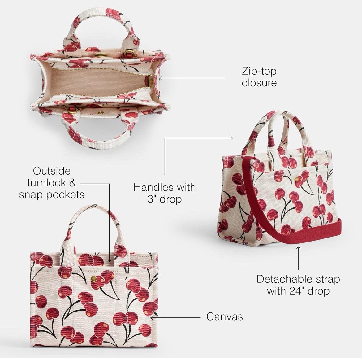Coach Canvas Cargo tote 20 with cherry print