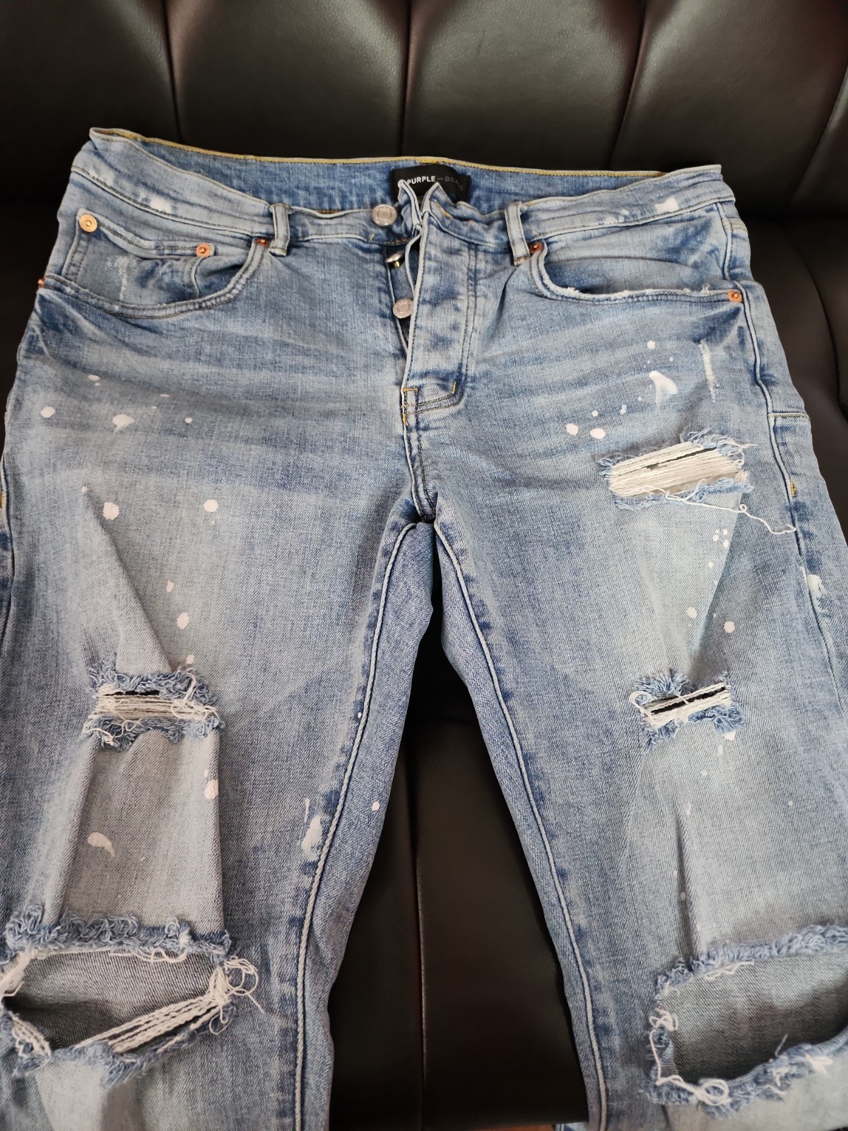 Purple Brand Luxury Distressed Paint Splattered Slim Fit Size 34