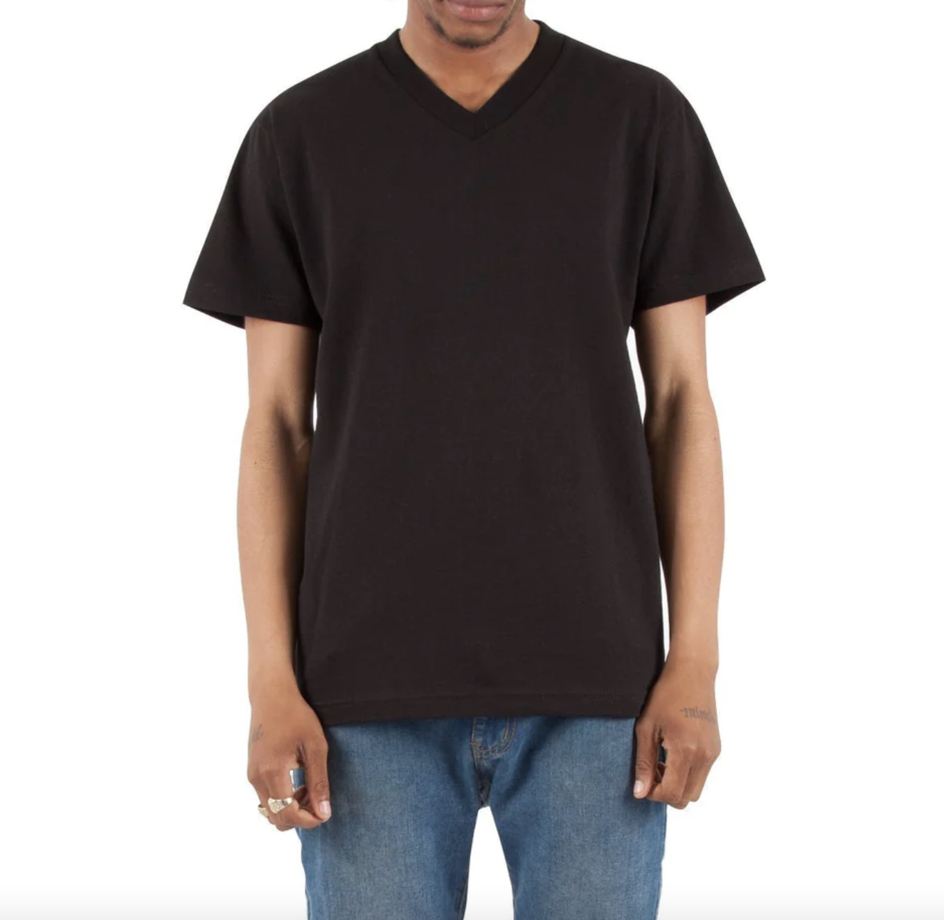 Shaka Wear V-neck Solid Short sleeve Cotton T-shirt Heavy knit White Black S-5X