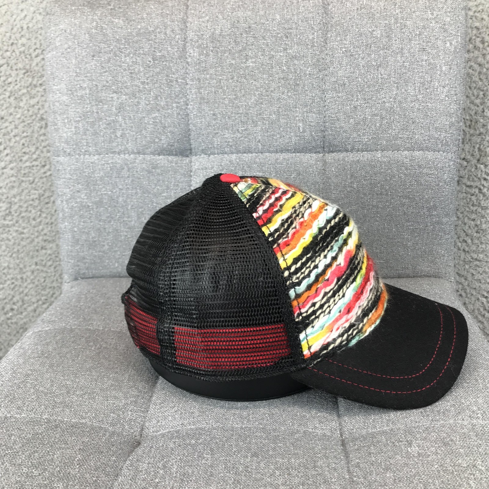 Pistil Hat Cap Trucker Snap Back One Size Multicolor Mens Knit Stripe Mesh Logo
