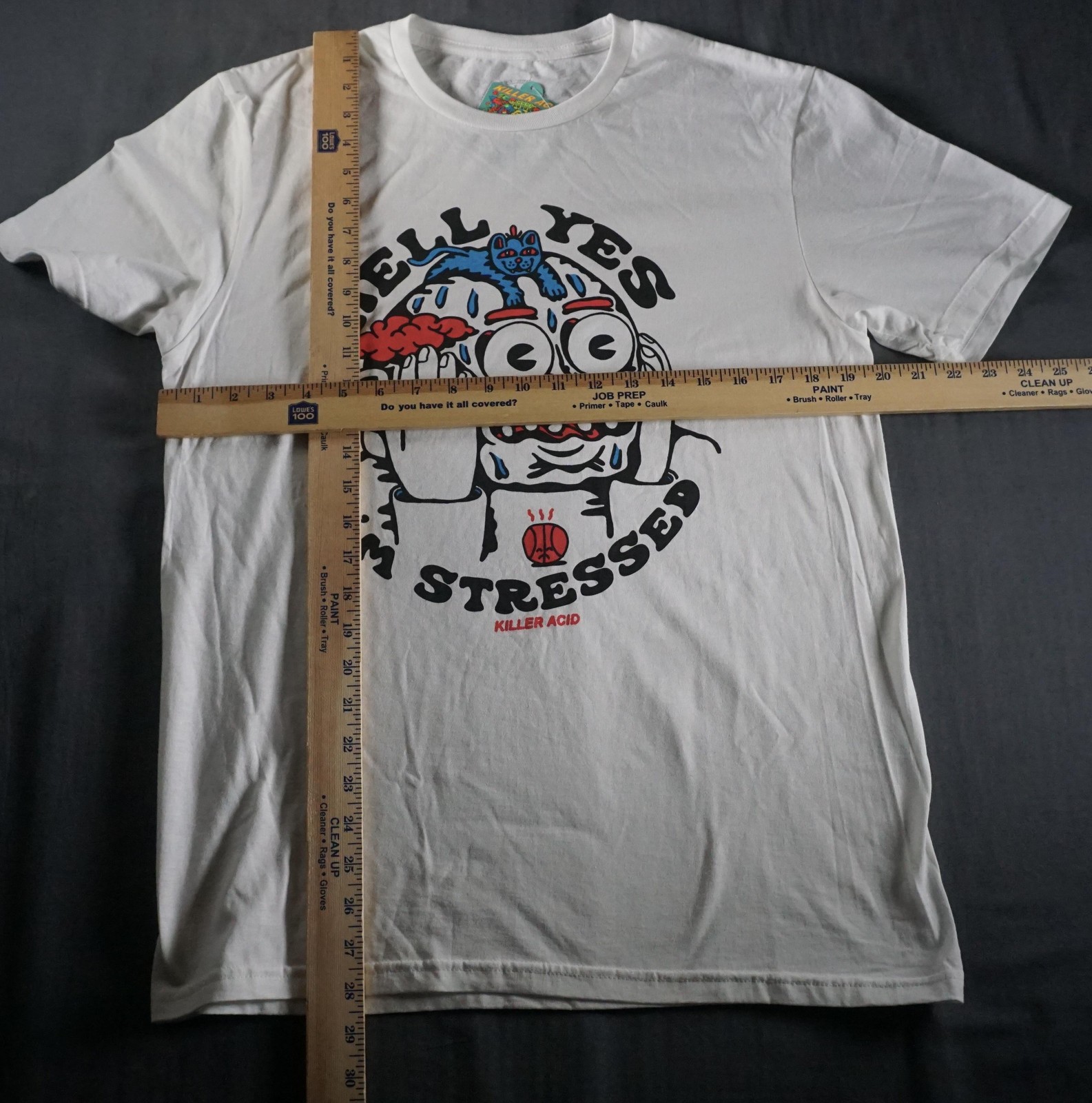 Killer Acid Shirt Mens Medium White Hell Yes I’m Stressed Stoner Tee Cartoon