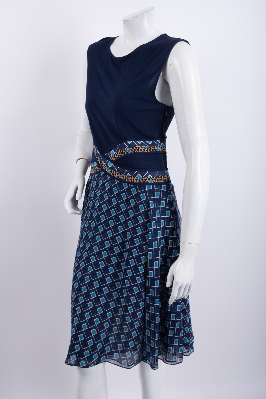 Diane Von Furstenberg DVF Womens A-line Dress Sz 6 Navy Blue Printed NWT