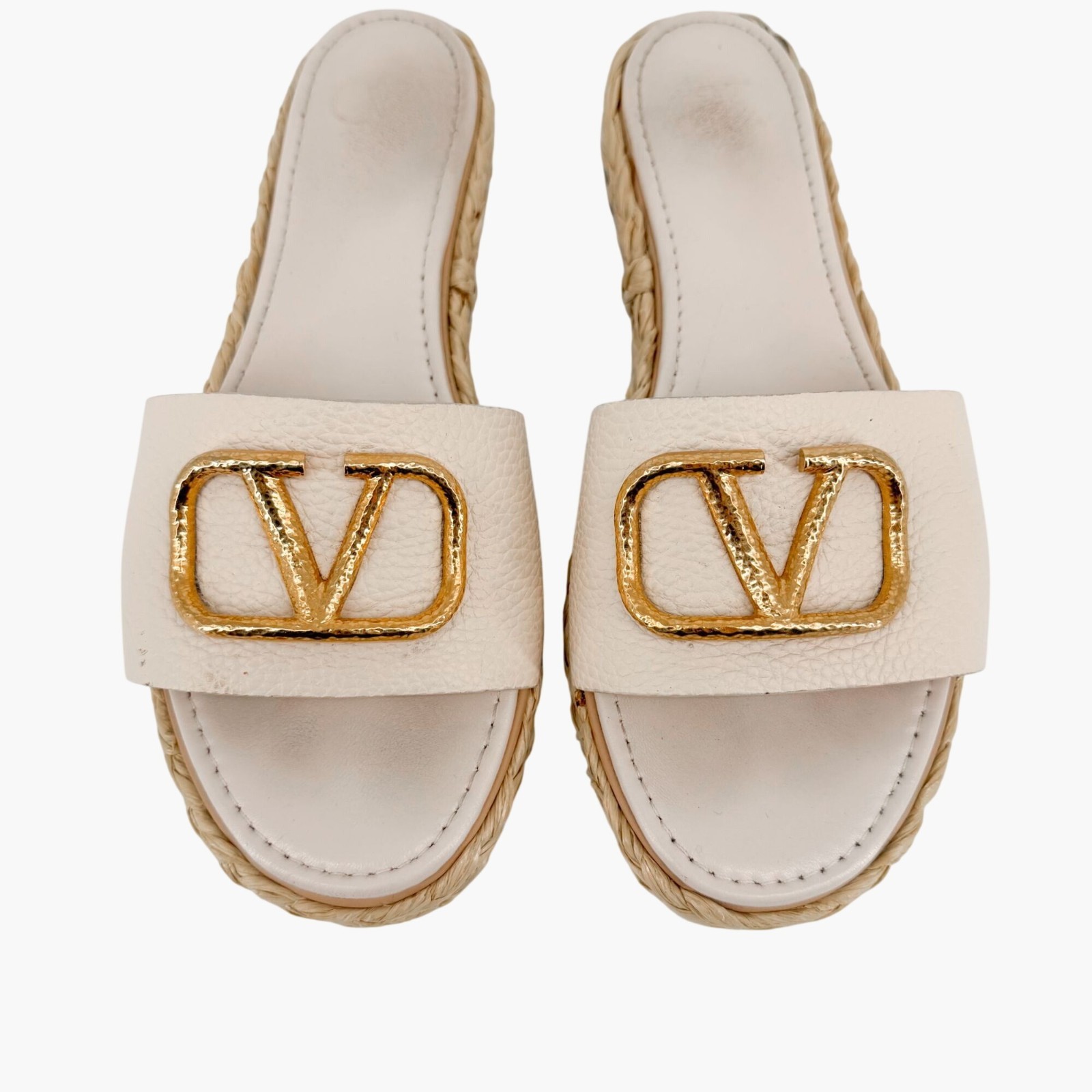Valentino Vlogo Platform Espadrille Slide Sandals White Leather Size 40 US 10