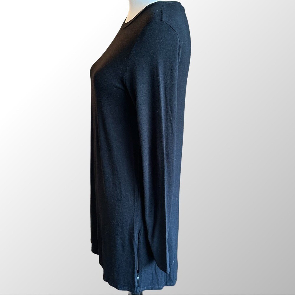 Eileen Fisher Tunic Top Womens PP Black Long Sleeve Viscose Jersey Side Slit