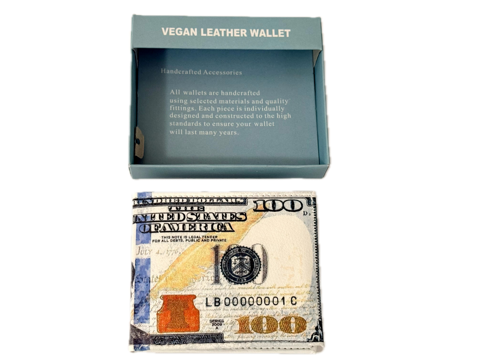 Tems Men’s Wallet $100 Dollar Bill Vegan Leather Bifold Flip ID WLT-107