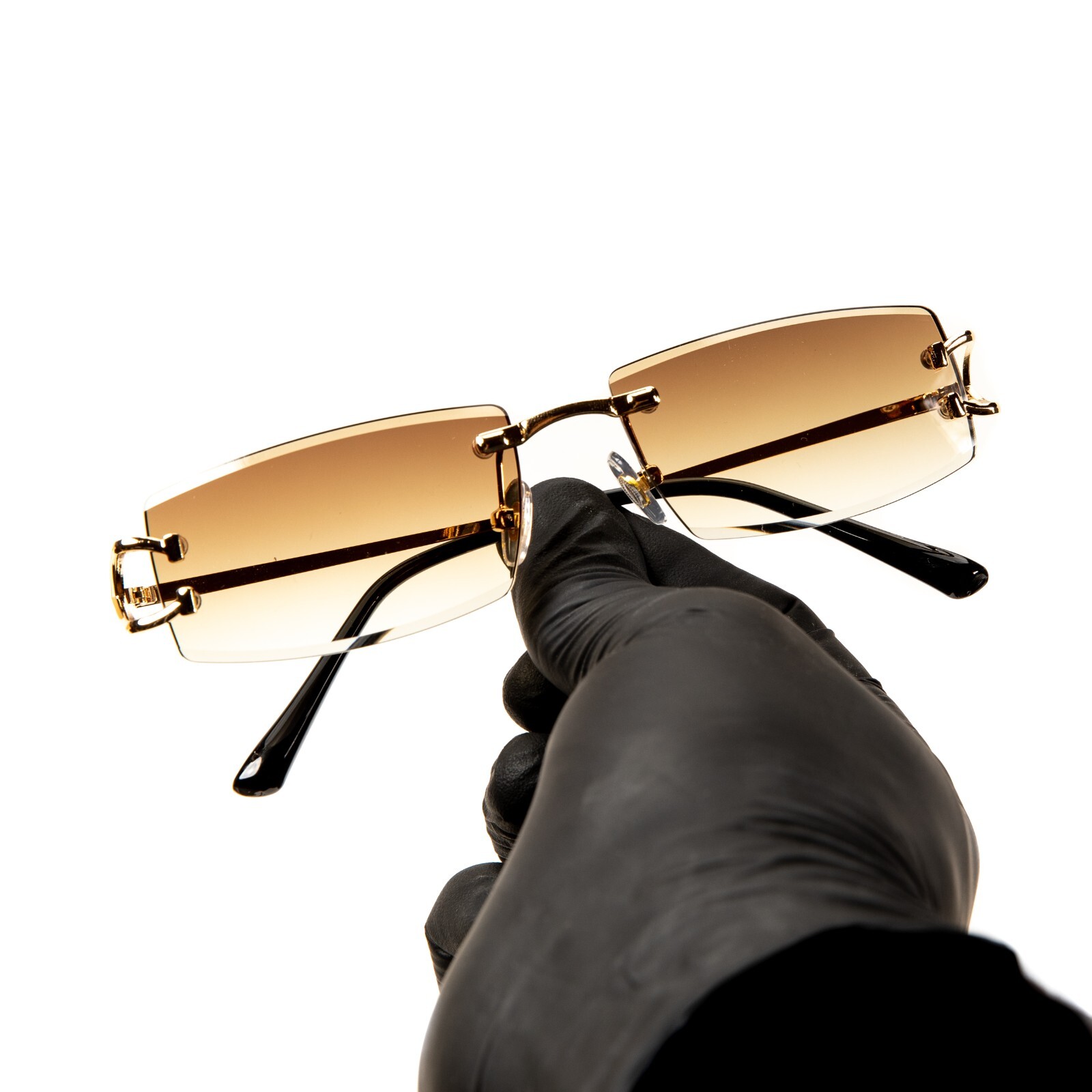 Narrow Rimless Gold Frame Stylish Light Brown Gradient Tinted Lens Sunglasses