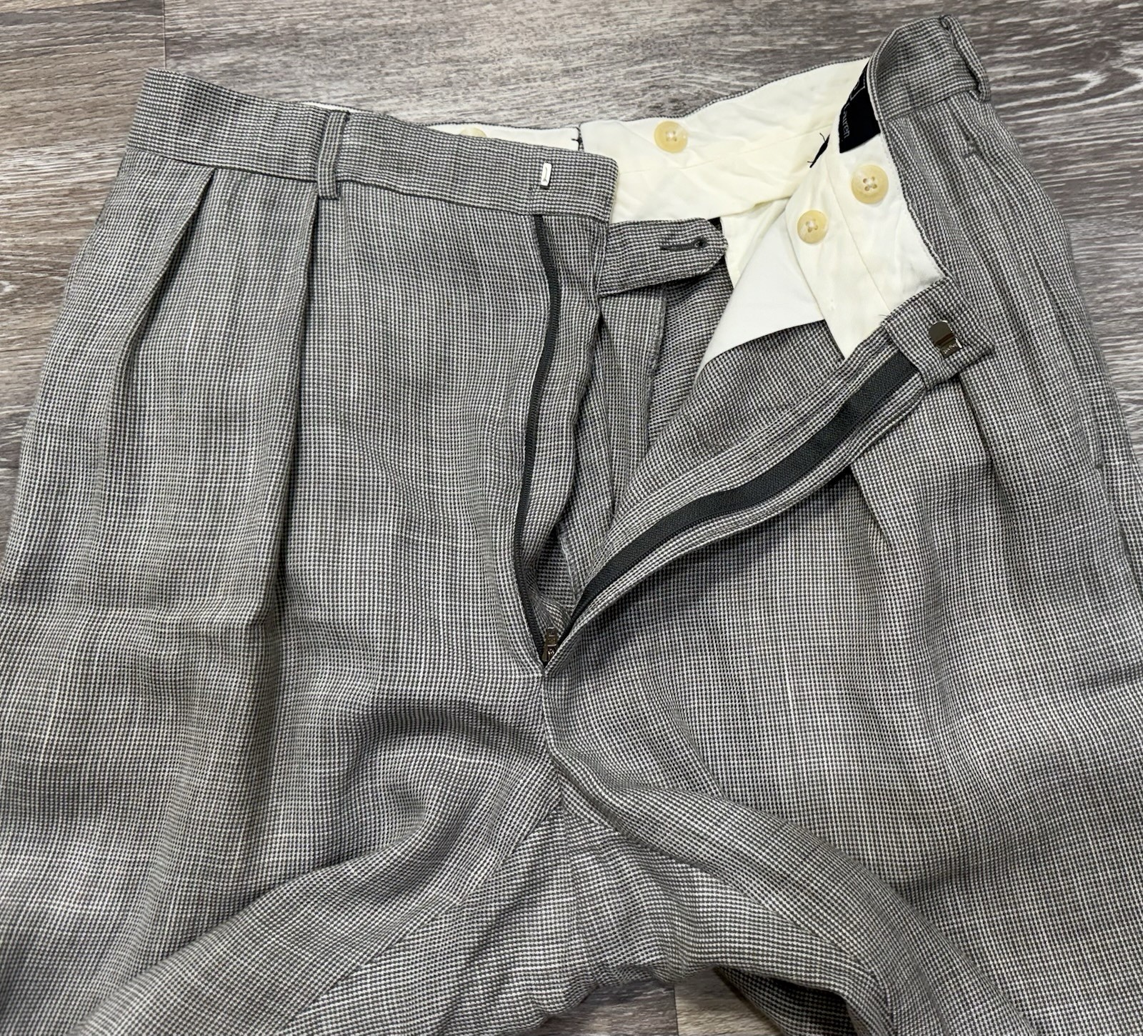 VTG Polo Ralph Lauren Pants Men 32×31*Gray Check Pleated Cuff Made in Italy READ