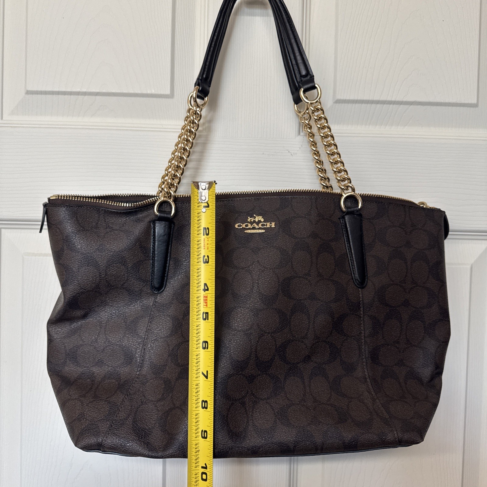 Coach Ava Chain Tote Signature Canvas Brown/Black Authentic Leather J1723-F23526