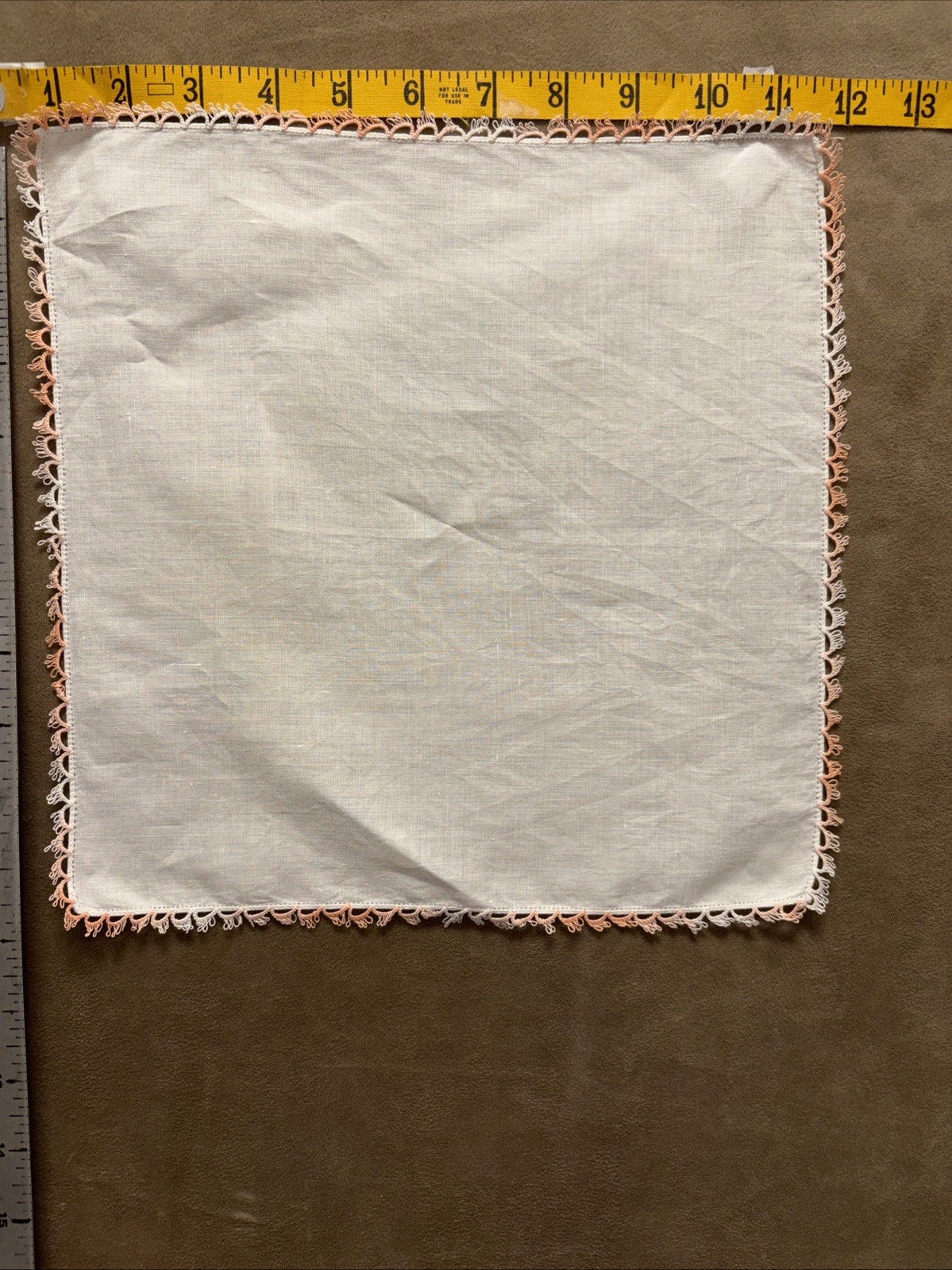 Handkerchief Linen Tatted Pink Blush Edging Vintage Hanky Nice!