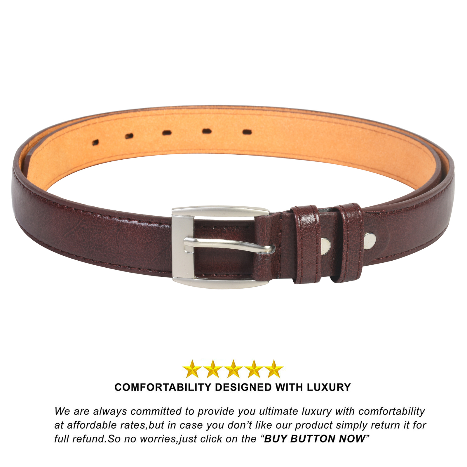Leatherboss Genuine Leather Men Casual Dress Belt w/ Buckle, Brown