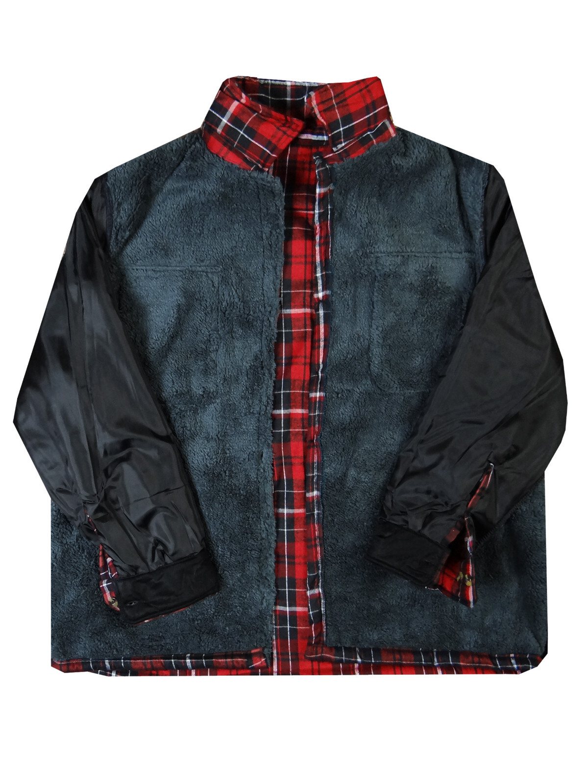 Men Flannel Plaid Shirt Jacket Sherpa Lining Warm ALL COTTON 4 Pockets Button Up