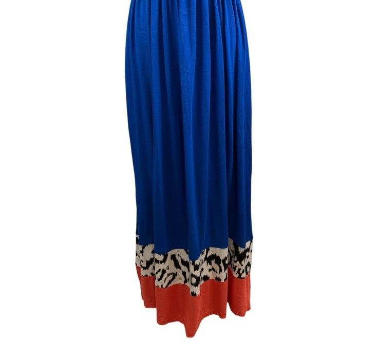 Diane Von Furstenburg Maxi Dress Small Modal Silk Color Block Sleeveless Ribbed