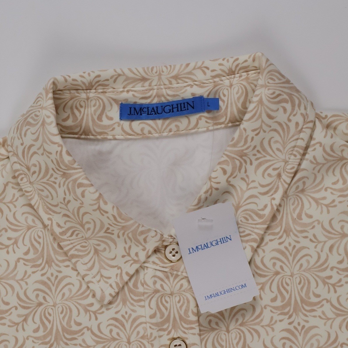 J.McLaughlin Haarlem Shirt Dress Off White Tan Scroll Print L NWT MSRP $258