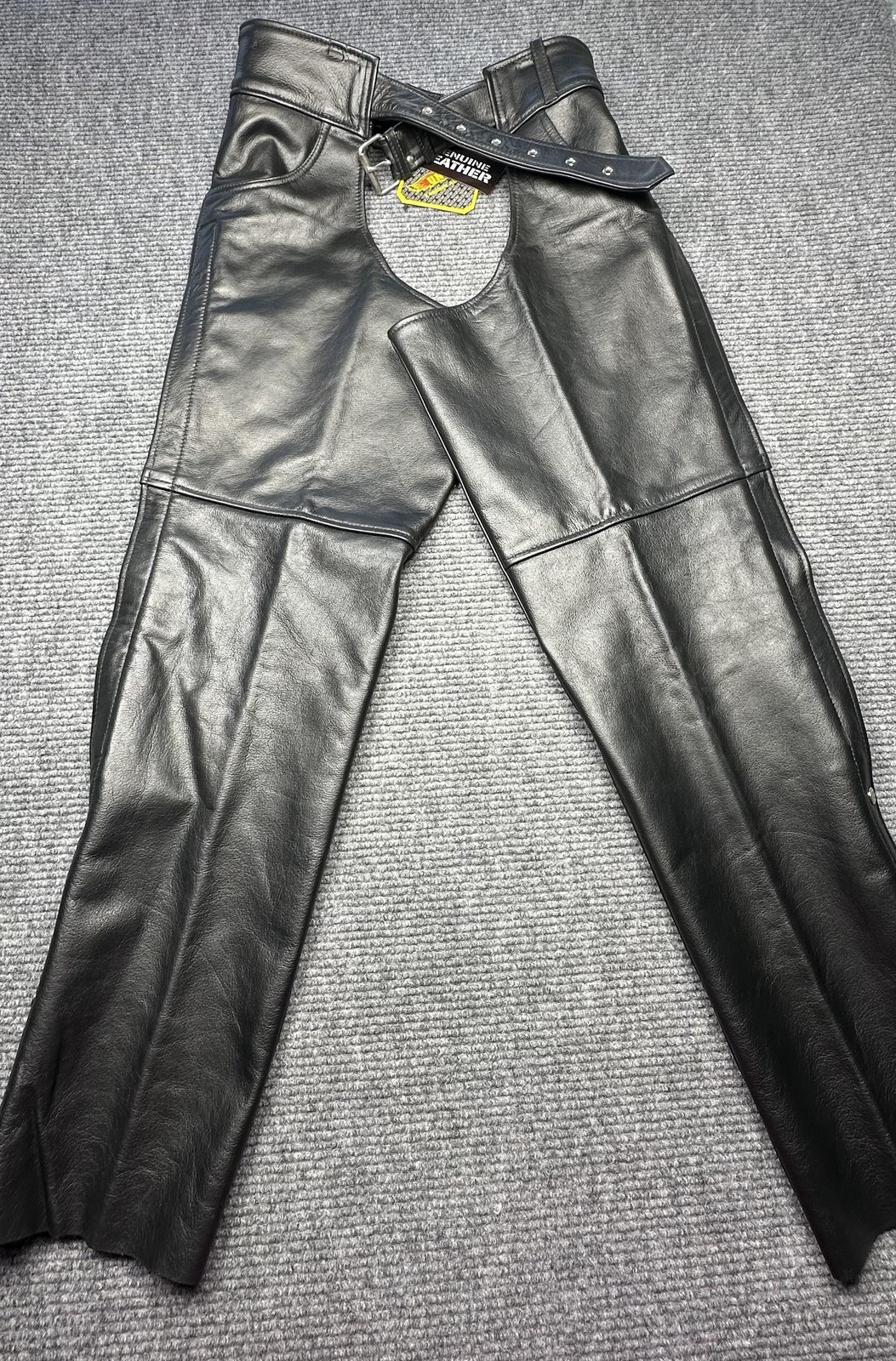 Unik Leather Chaps Mens 2XL Black Genuine Cowhide Motorcycle Biker Pants Riding