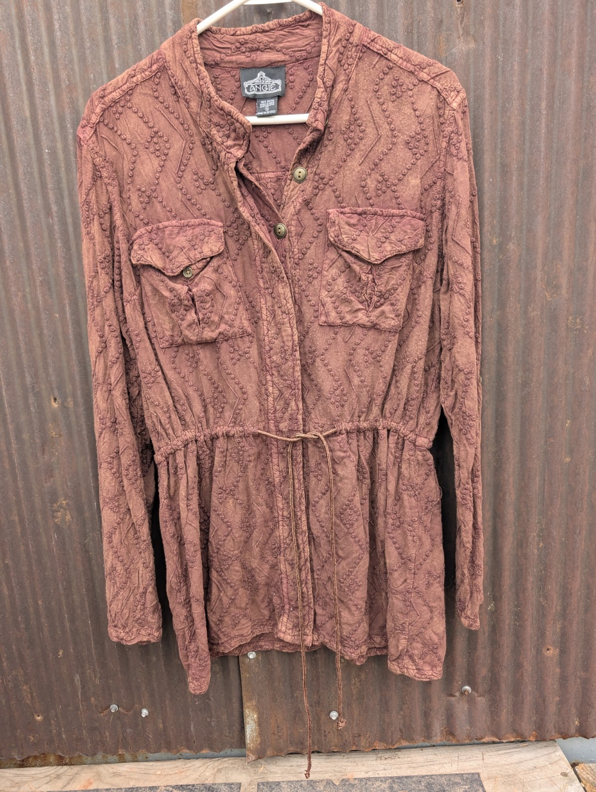 Angie Embroidered Utility Jacket Women Small Brown Boho Goblin Gremlin Grunge