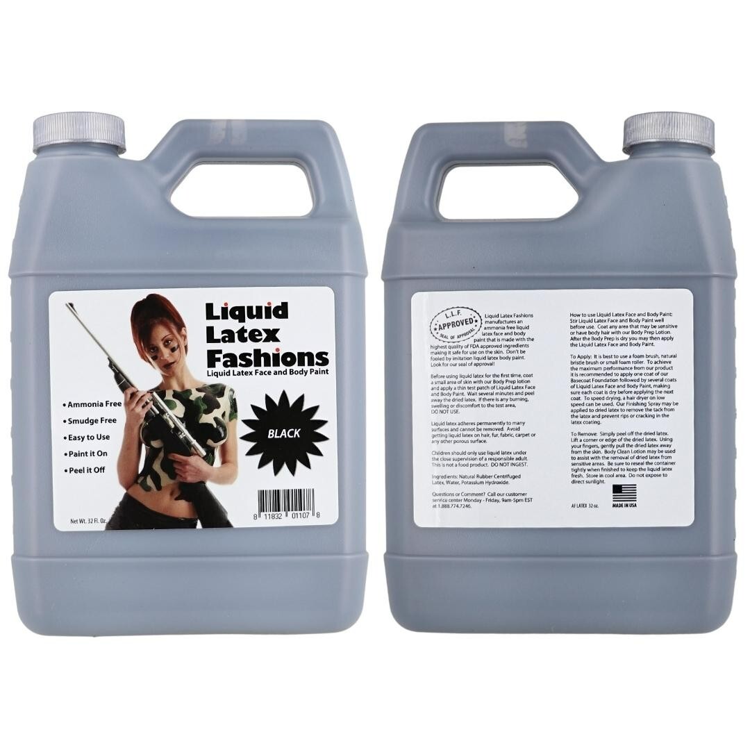 Black 32 Fl Oz – Liquid Latex Face and Body Paint for Cosplay and SFX!