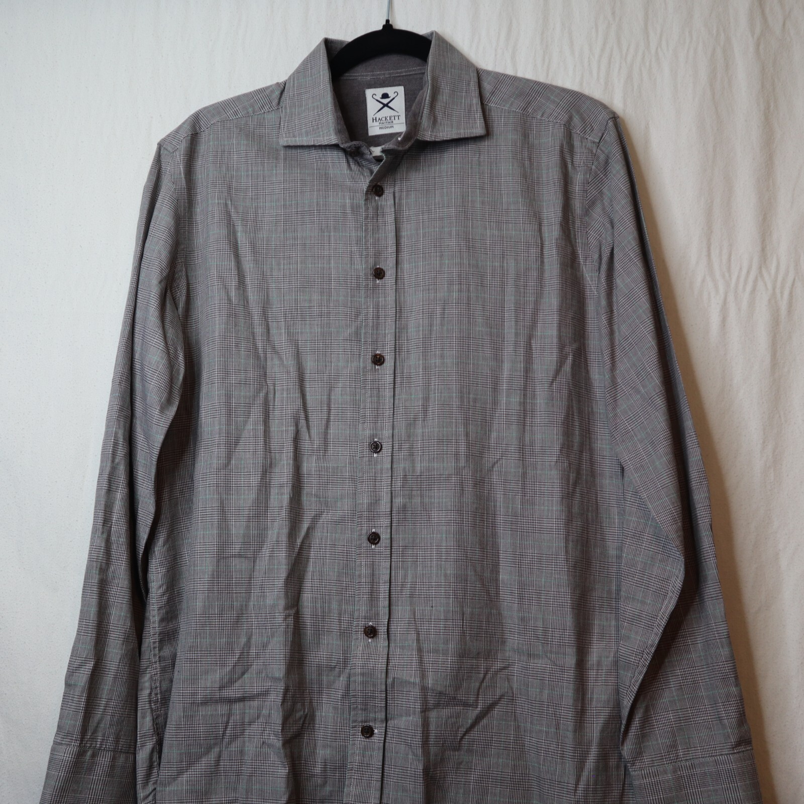 Hackett Mayfair London Button Shirt Mens Medium Gray Plaid Slim Fit Casual GUC
